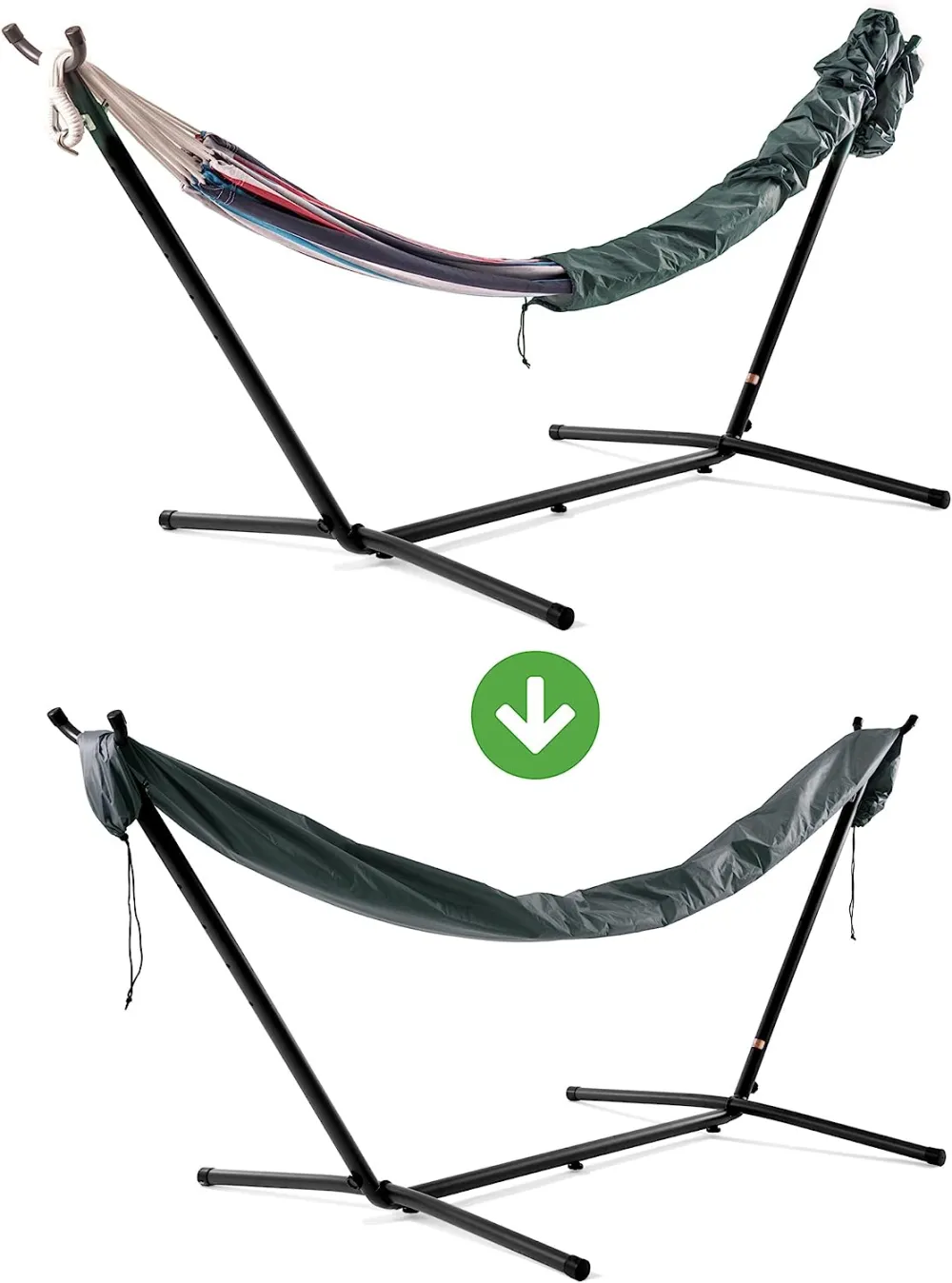 Double Cotton Hammock with Space Saving Steel Stand, Tropical (450 lb Capacity - Premium Carry Bag Included)