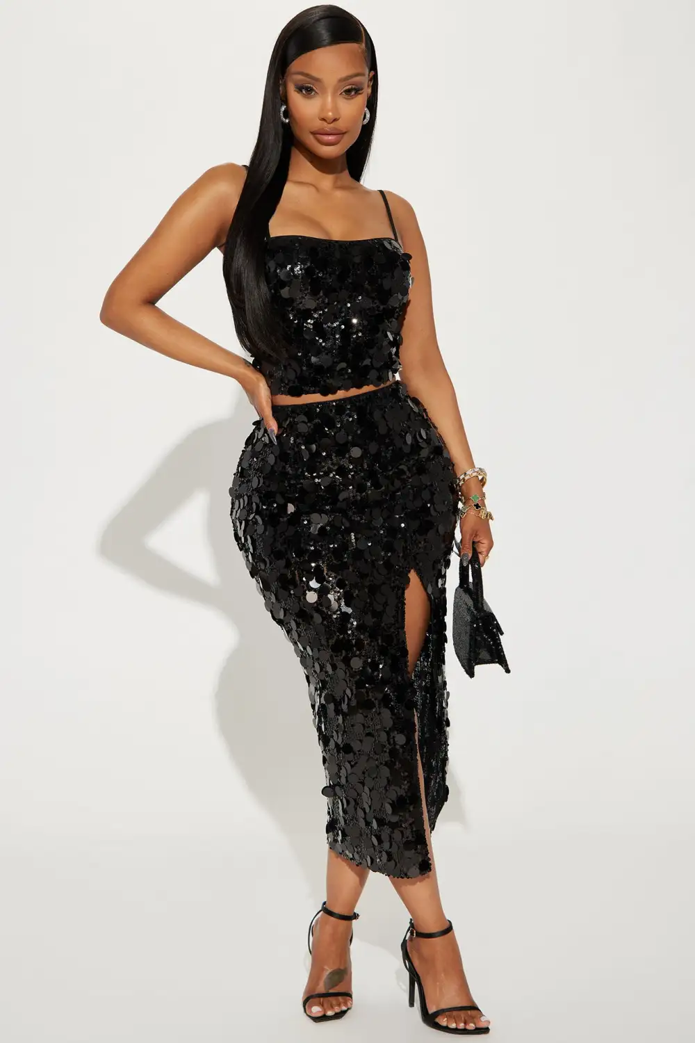 Radiant Sequin Skirt Set - Black