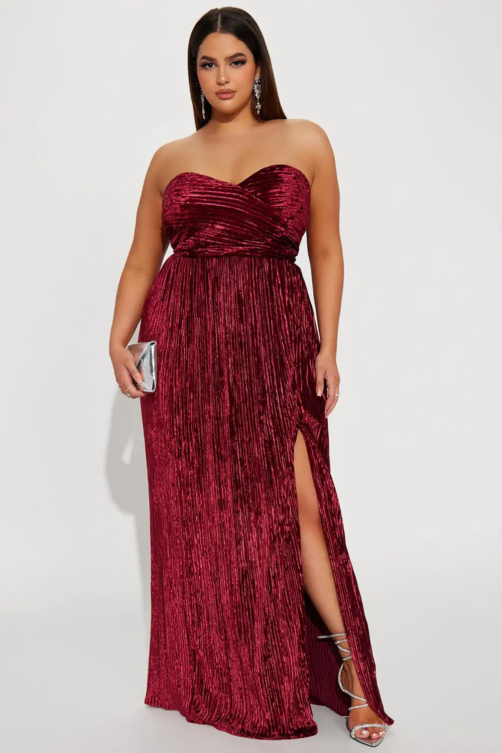 Mila Velvet Plisse Maxi Dress - Wine