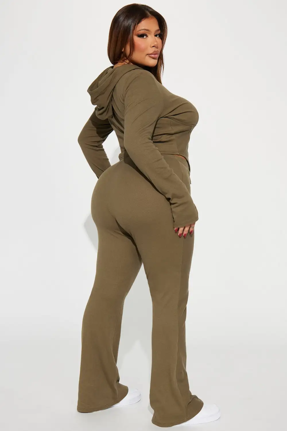 Faye Ribbed Pant Set - Olive