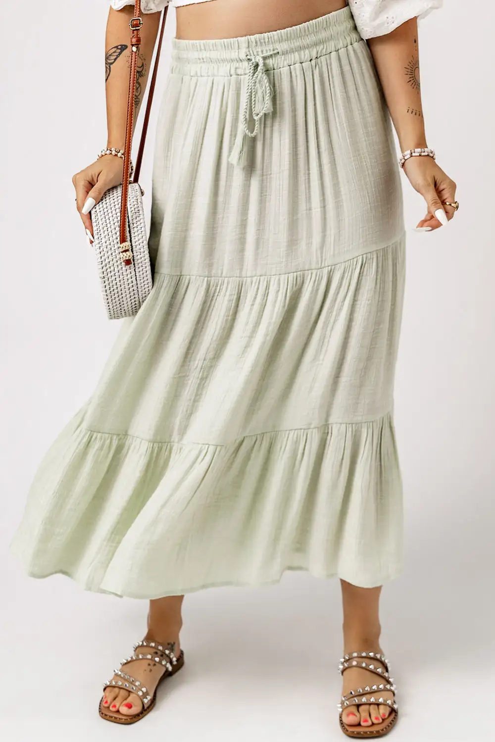 High Waist Tiered Drawstring Skirt