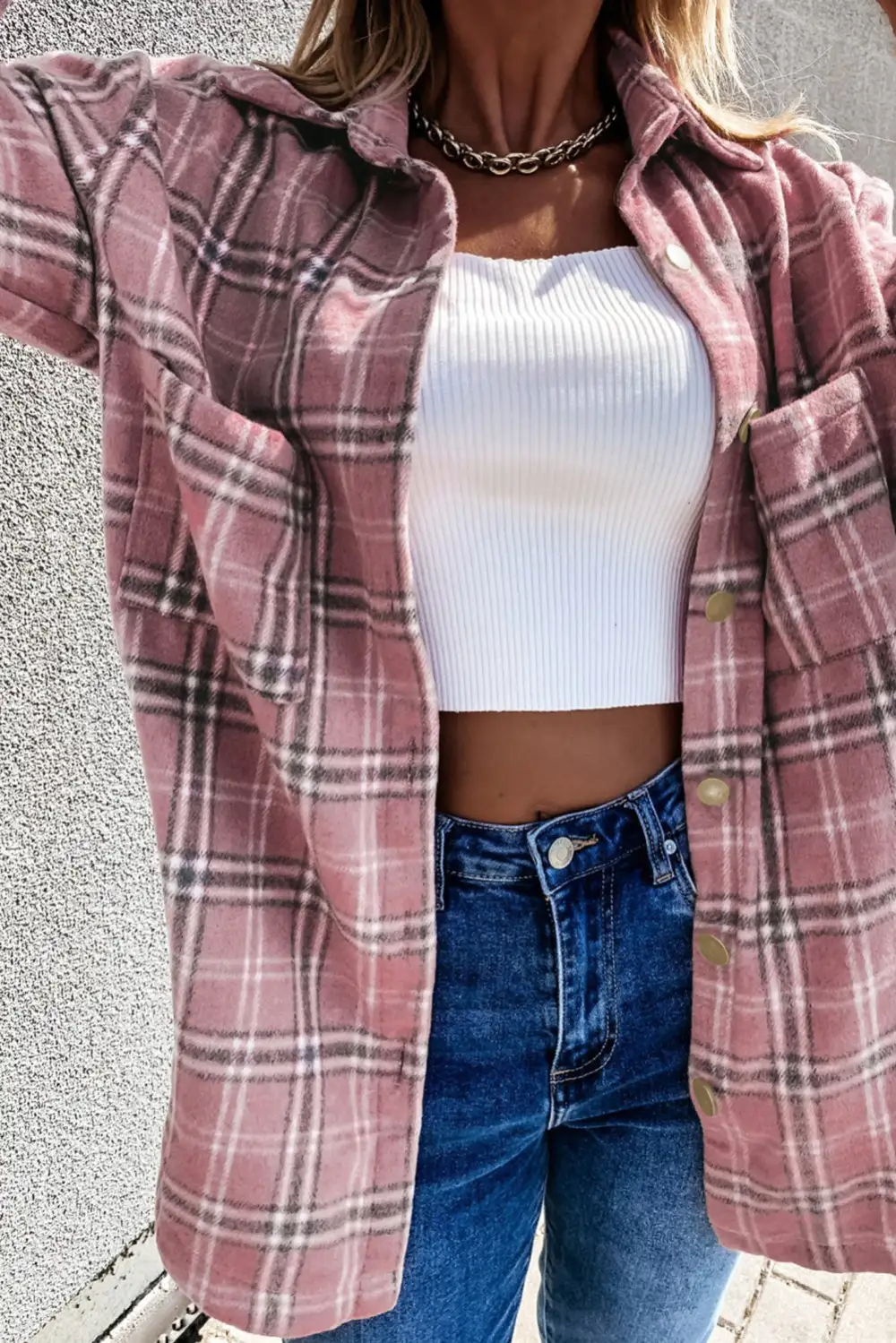 Plaid Button Front Coat Jacket