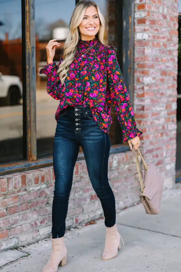 Make It Yours Black Ditsy Floral Blouse