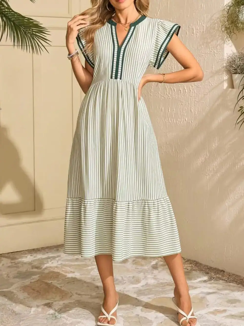 Striped Ruffle Dress Casual