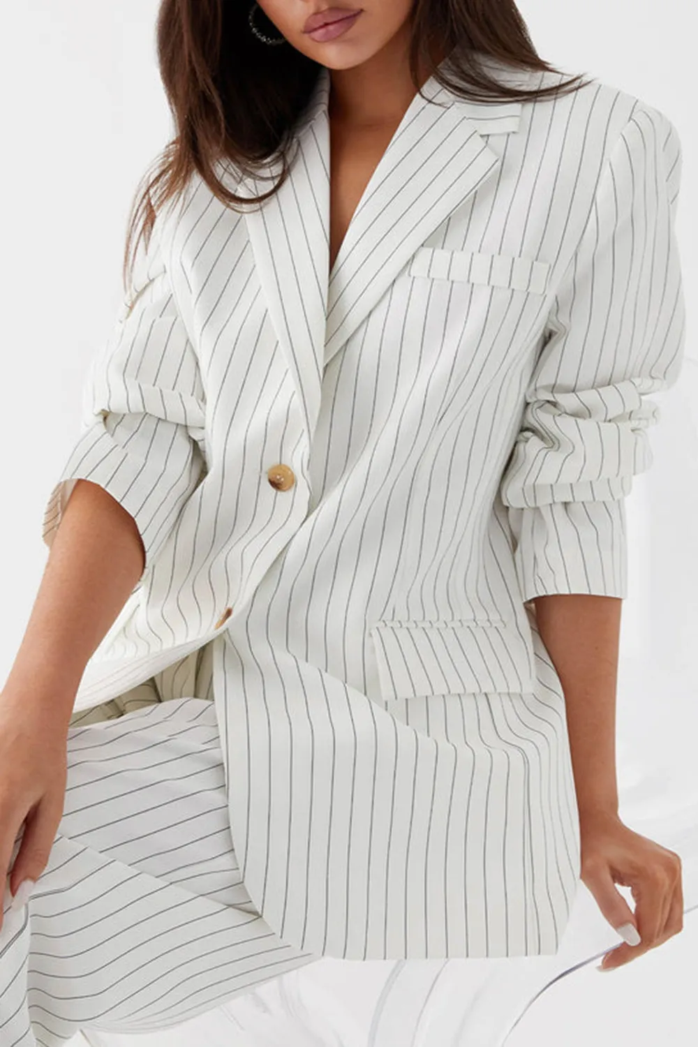 Pinstripe Oversized Blazer - White Pinstripe