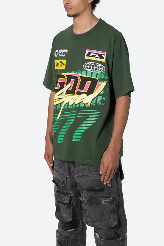 OLIVE GREEN RACING THEMED T-SHIRT
