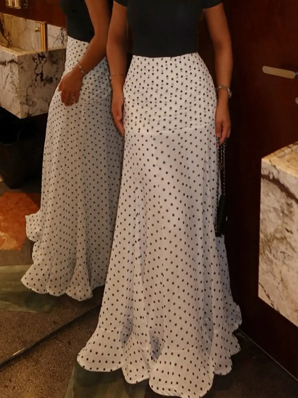 Ruffle Trim Polka Skirt