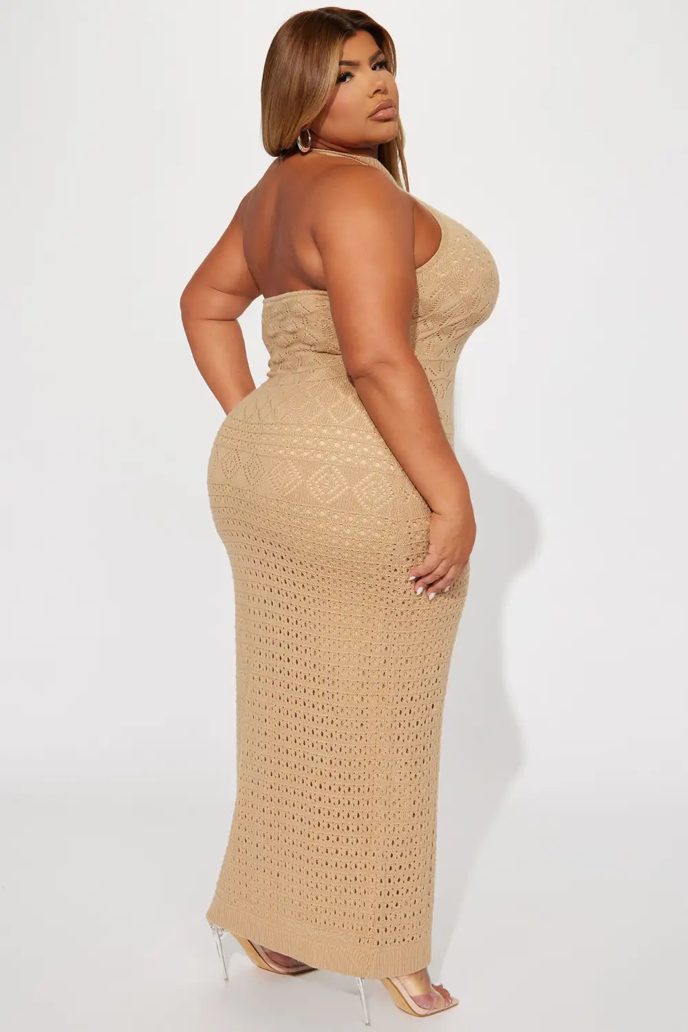 Resort Paradise Halter Crochet Maxi Dress - Taupe