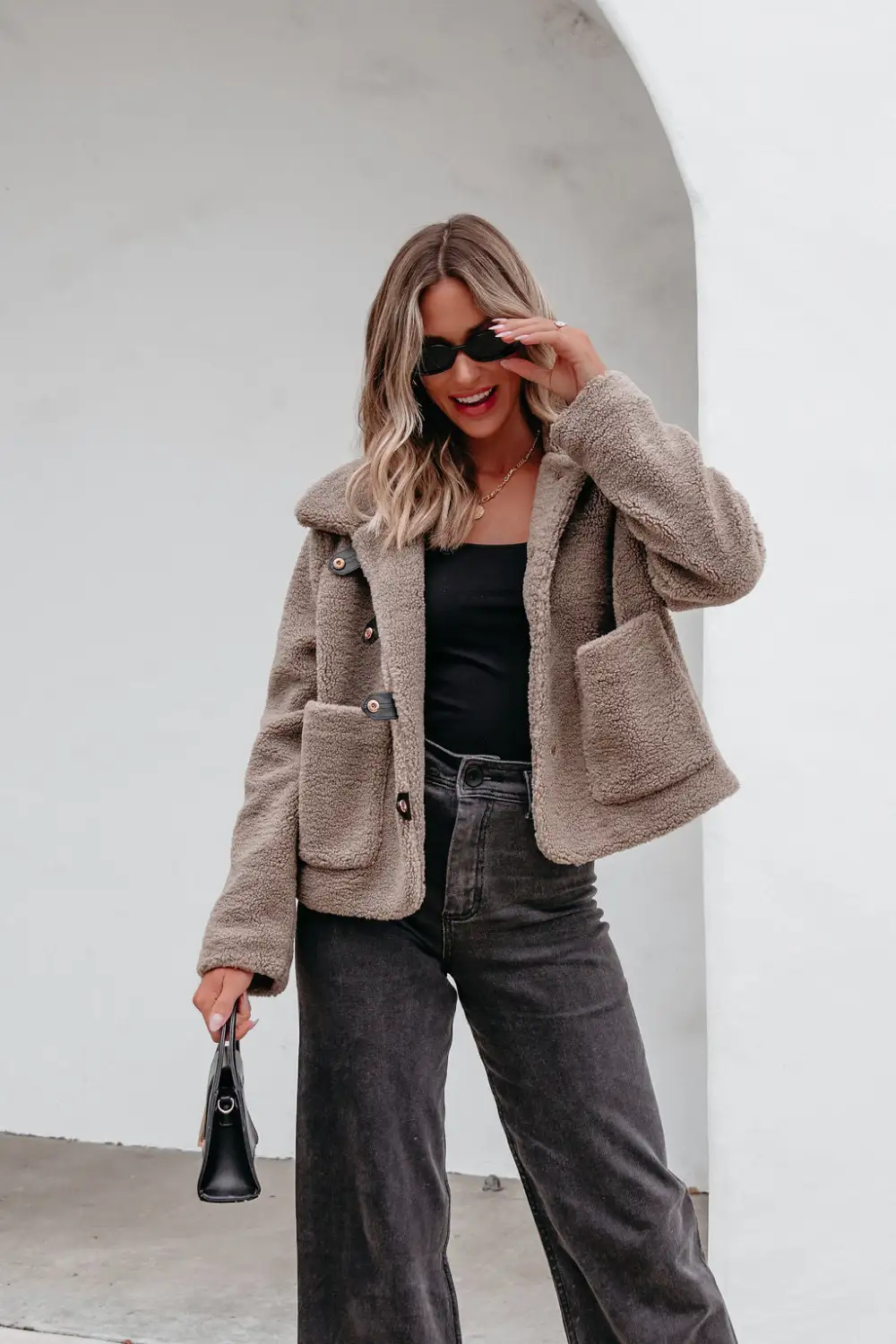 Mocha Sherpa Button Up Jacket