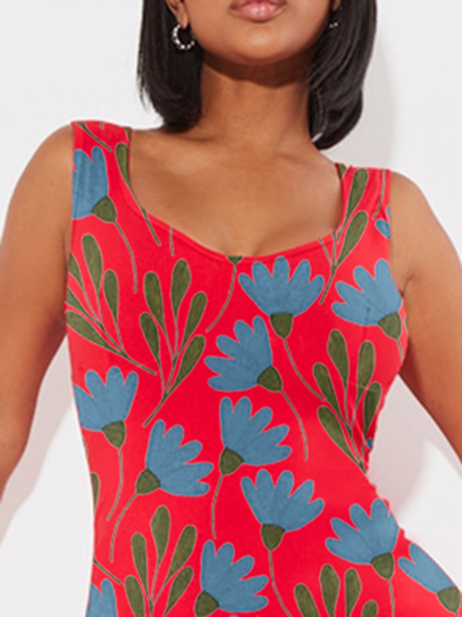 Shape Red Cup Detail Strappy Midi Dress