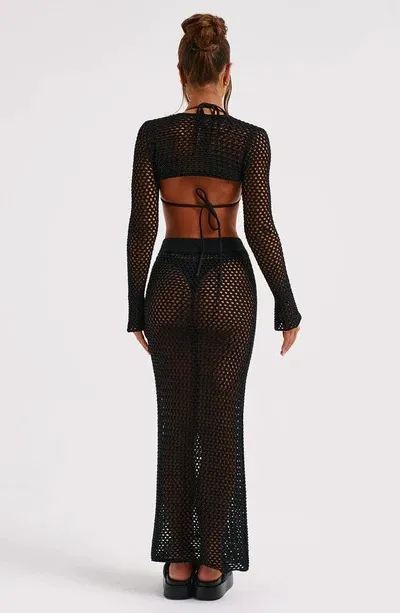 New Seaside Vacation Sunscreen Beach Skirt Sexy Hollow See-Through Long-Sleeved Knitted Suit