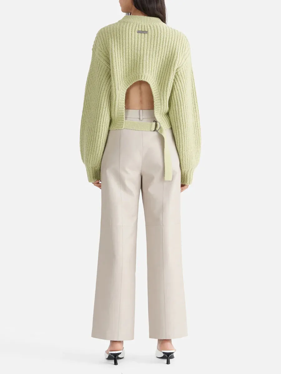 Light Green Open Back Knitted Sweater