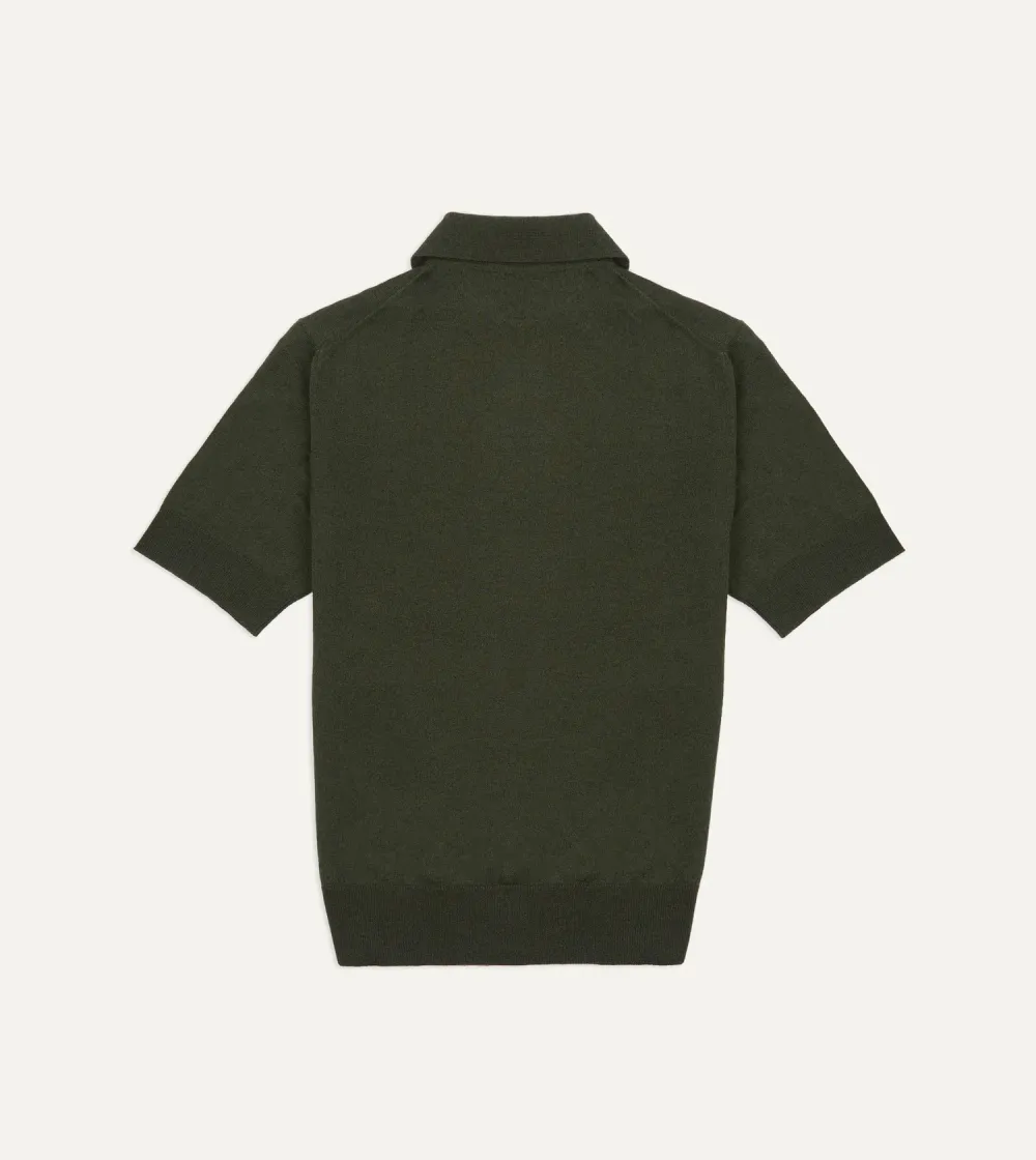 Olive Knitted Linen-Cotton Short-Sleeve Polo Shirt Elegant