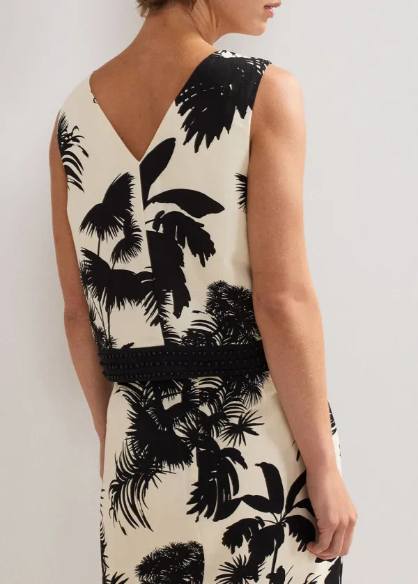 Stylish Modern Tropical Print Linen Top