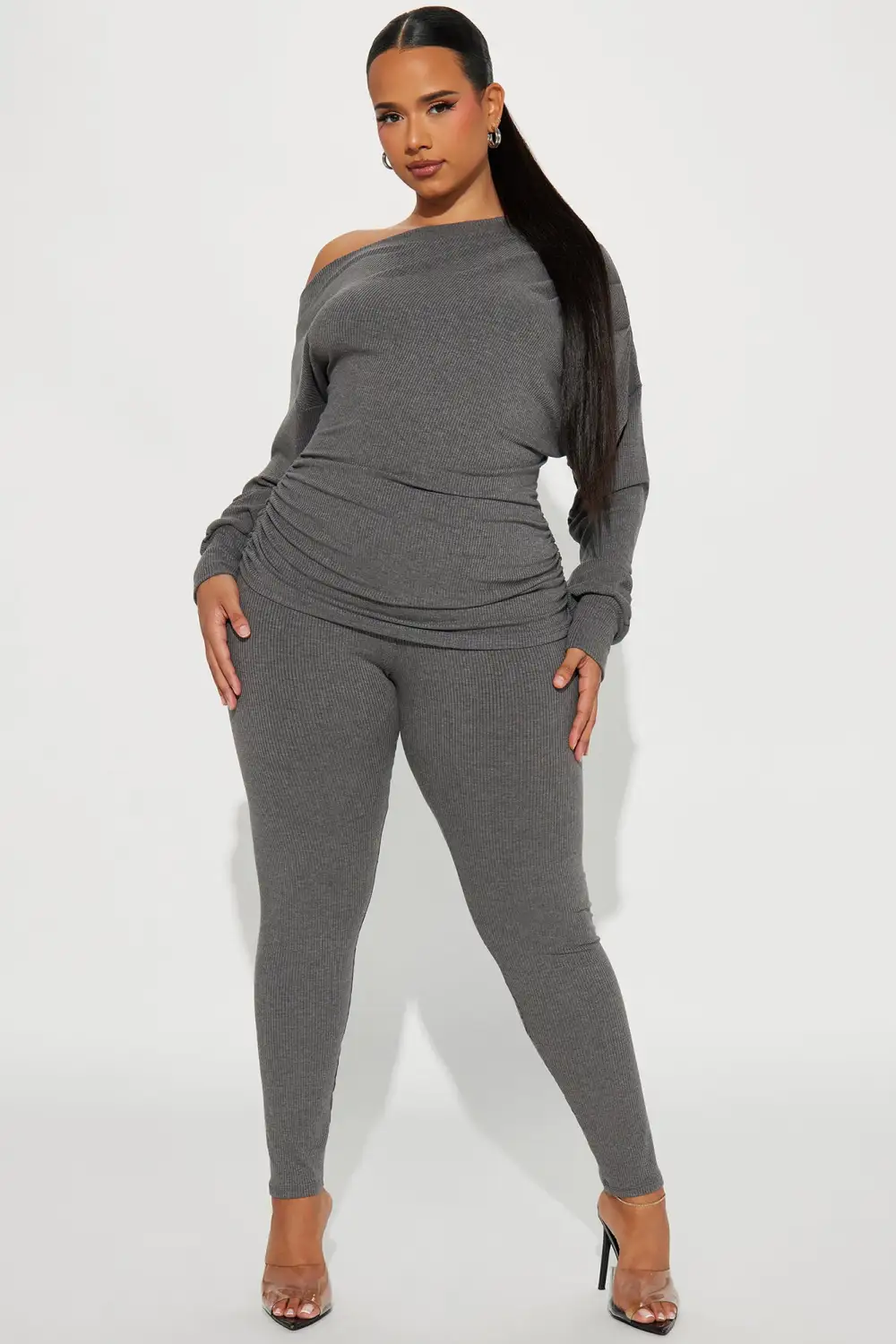 Taylor Off Shoulder Pant Set - Charcoal