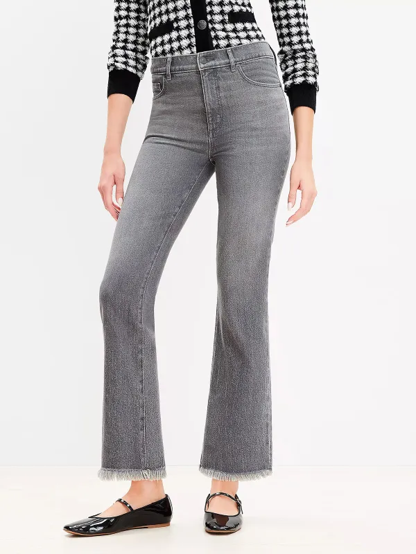 Frayed High Rise Kick Crop Jeans In Vintage Grey Wash