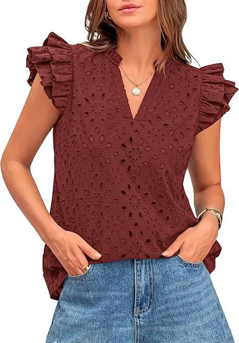 Eyelet Lace V-Neck Blouse