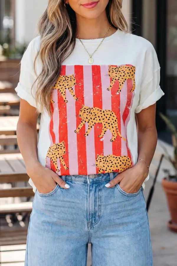Cheetah Striped Print Retro Tee