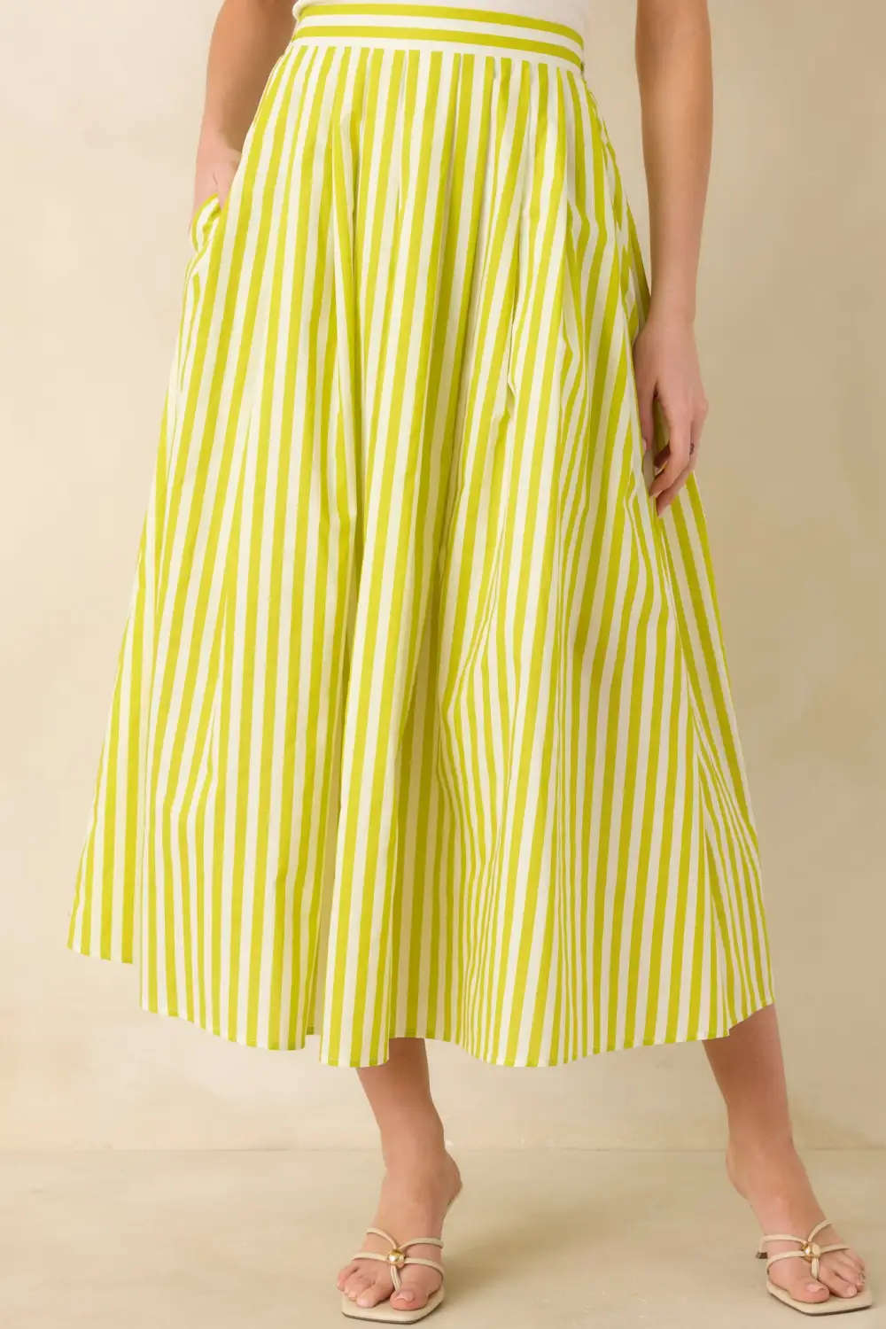 Chartreuse Stripe Cotton Maxi Skirt