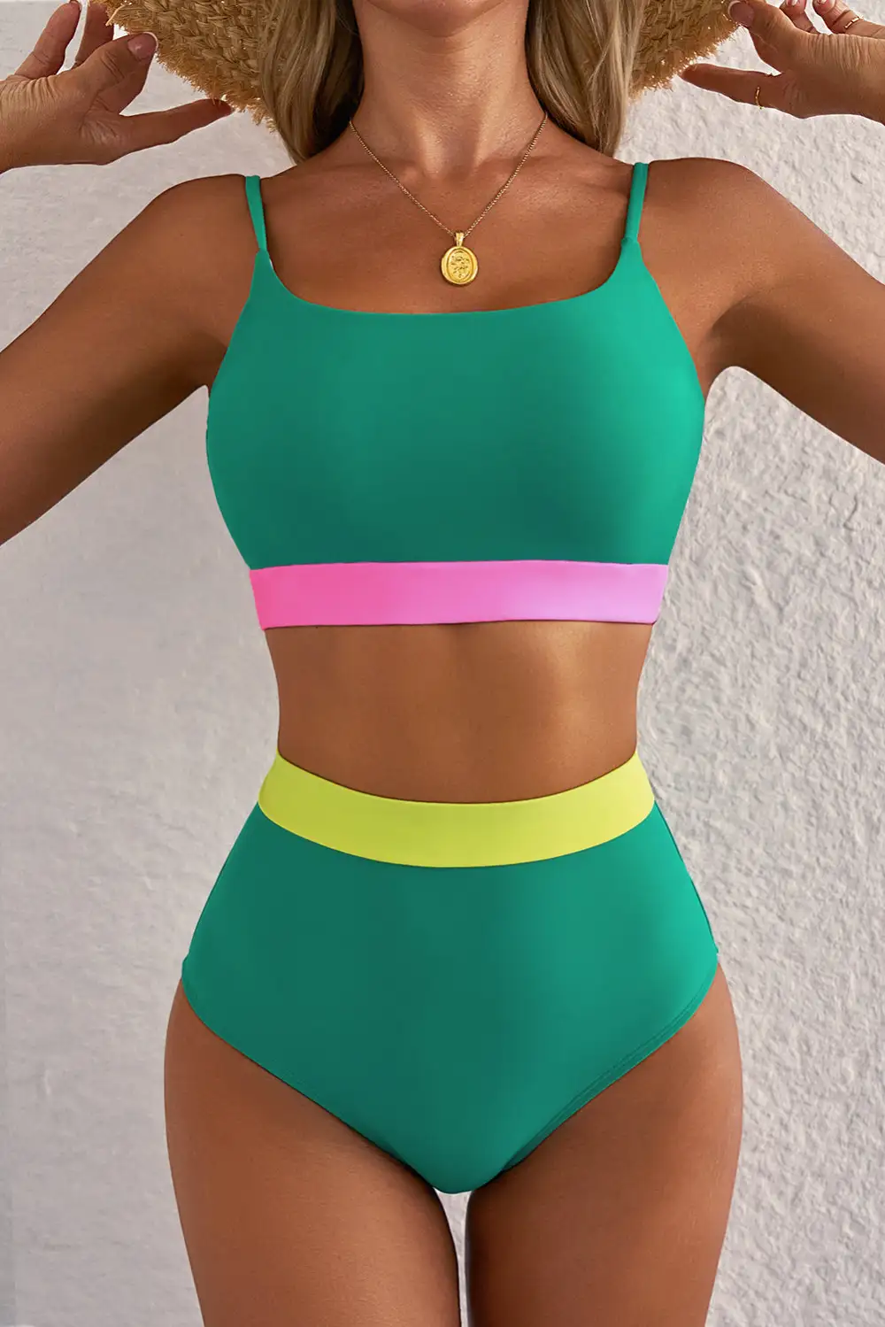 High Waist Contrast Trim Bikini Set