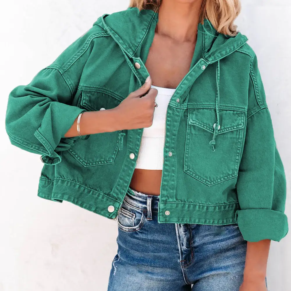 Hooded Drop-shoulder Denim Jacket