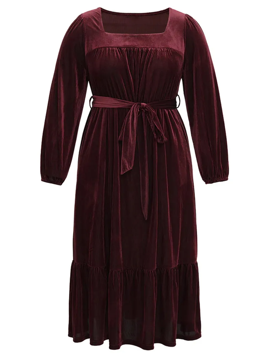Velvet Patchwork Plus-Size Women's Dress