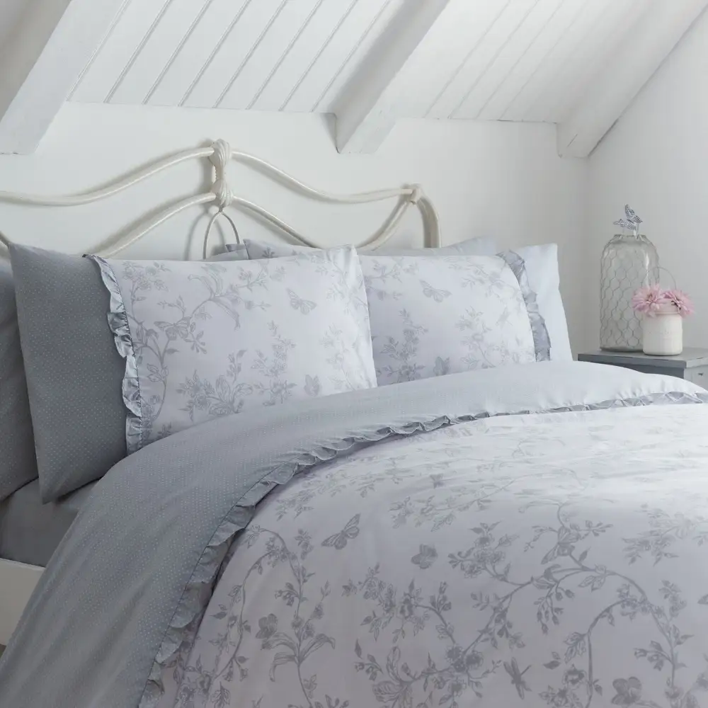 Modern Bedroom Ruffled Floral Cotton Duvet Cover Set