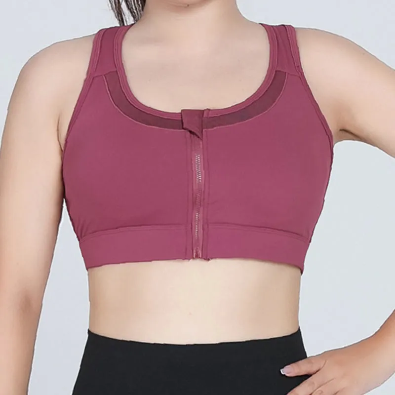 Zipper Front Closure Sports Wireless Bra Yoga Bra