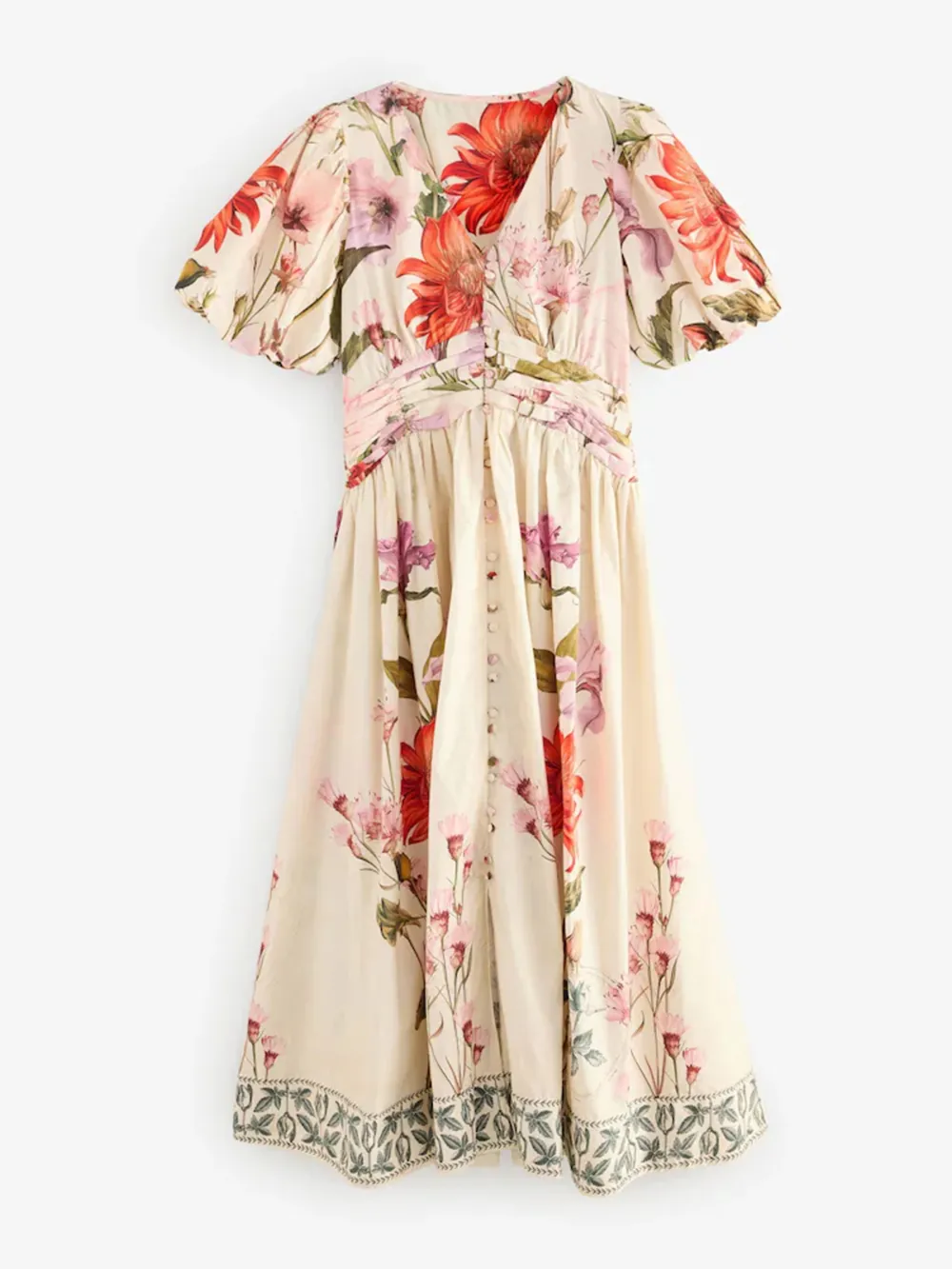 Elegant And Flowing Puff Sleeve Floral Printed Dress