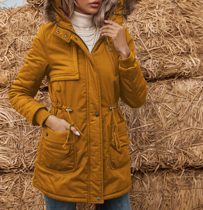 Dual Pockets Drawstring Waist Parka Coat