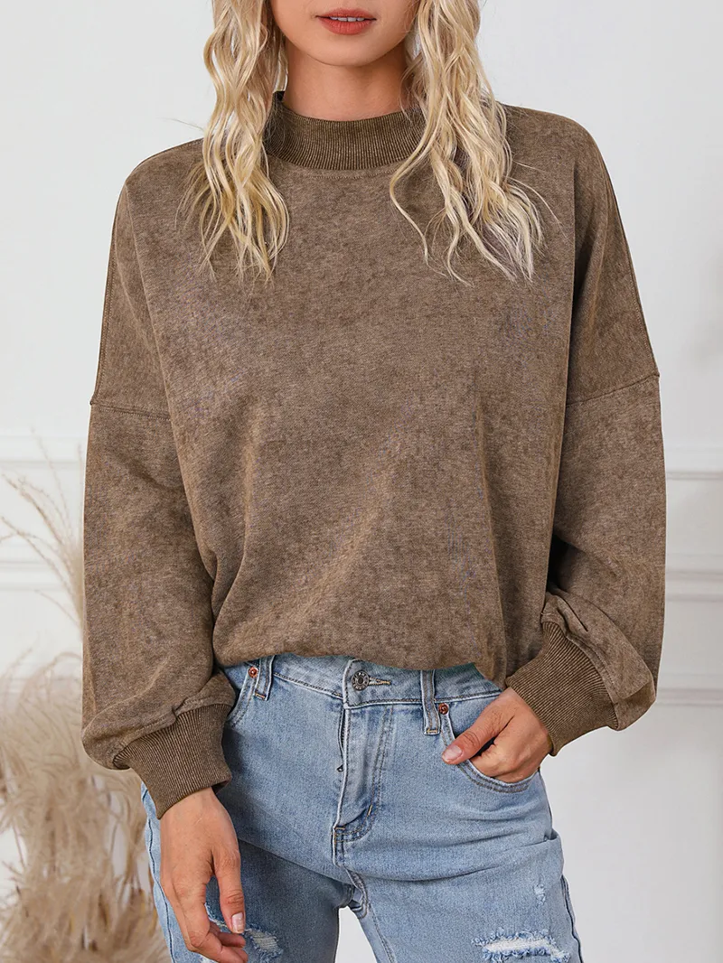 Brown Drop Shoulder Crew Neck Pullover Sweatshirt