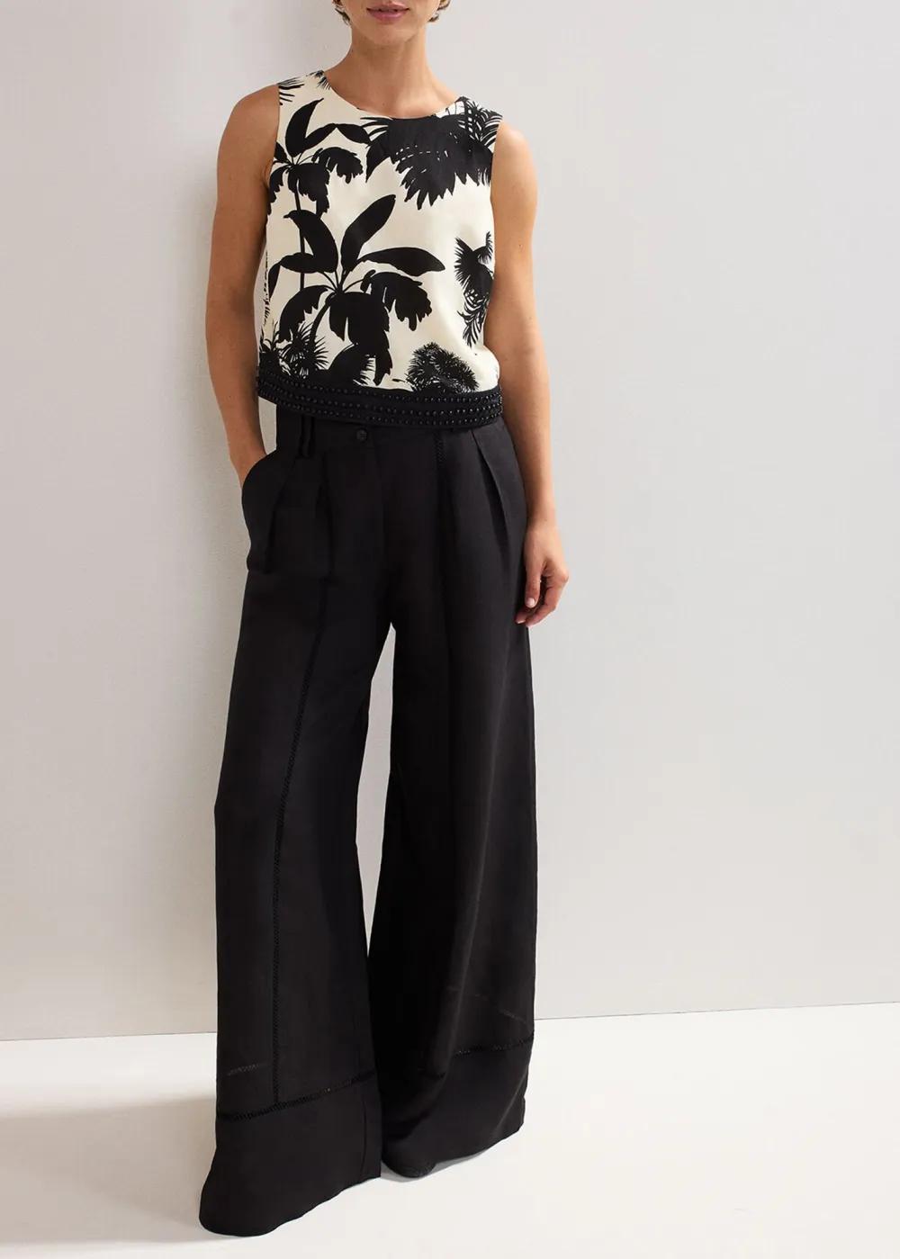 Stylish Modern Tropical Print Linen Top