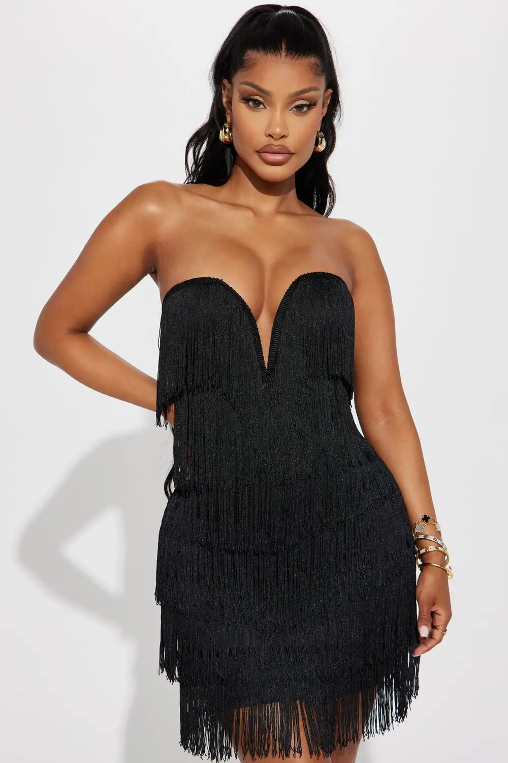 Amiah Fringe Mini Dress - Black