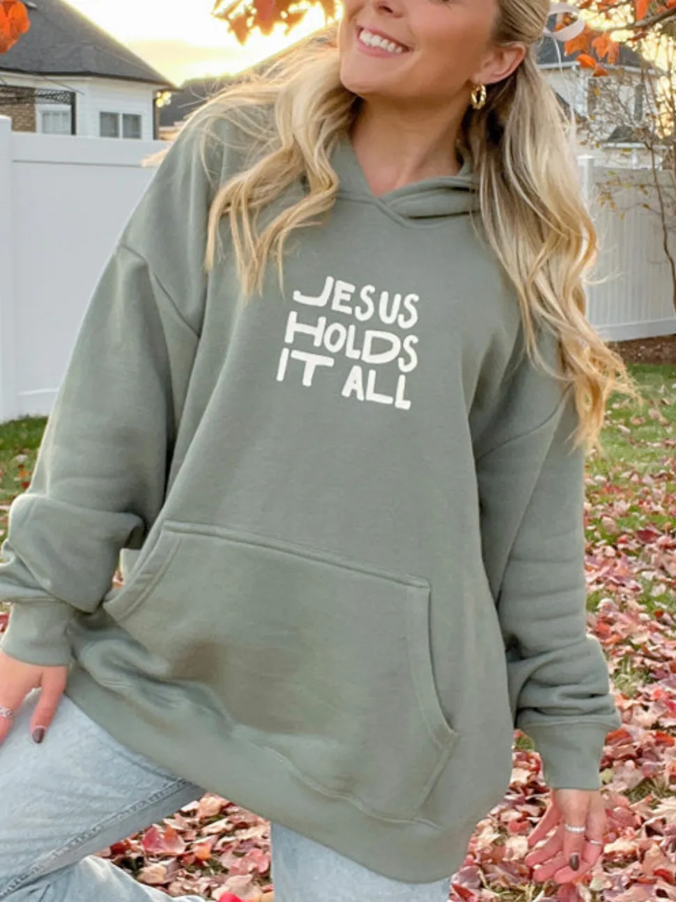 Women's Casual Positive Faith Slogan Print Hooded Long-Sleeve Sweatshirt