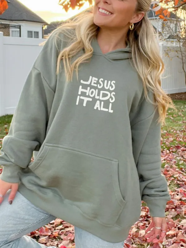 Women's Casual Positive Faith Slogan Print Hooded Long-Sleeve Sweatshirt