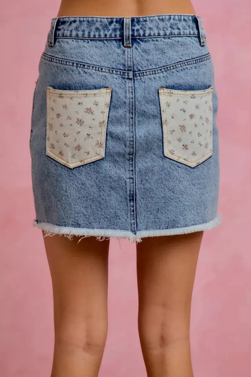 Floral Denim Mini Skirt