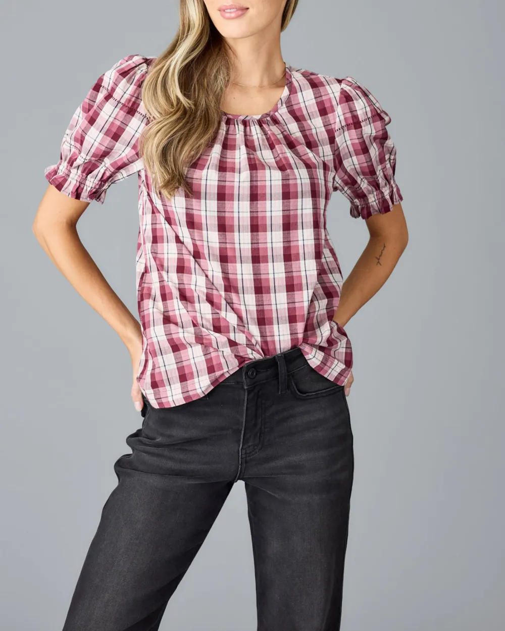 Plaid Short Sleeve Blouse