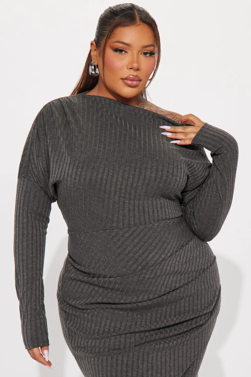 Bernice Ribbed Maxi Dress - Charcoal