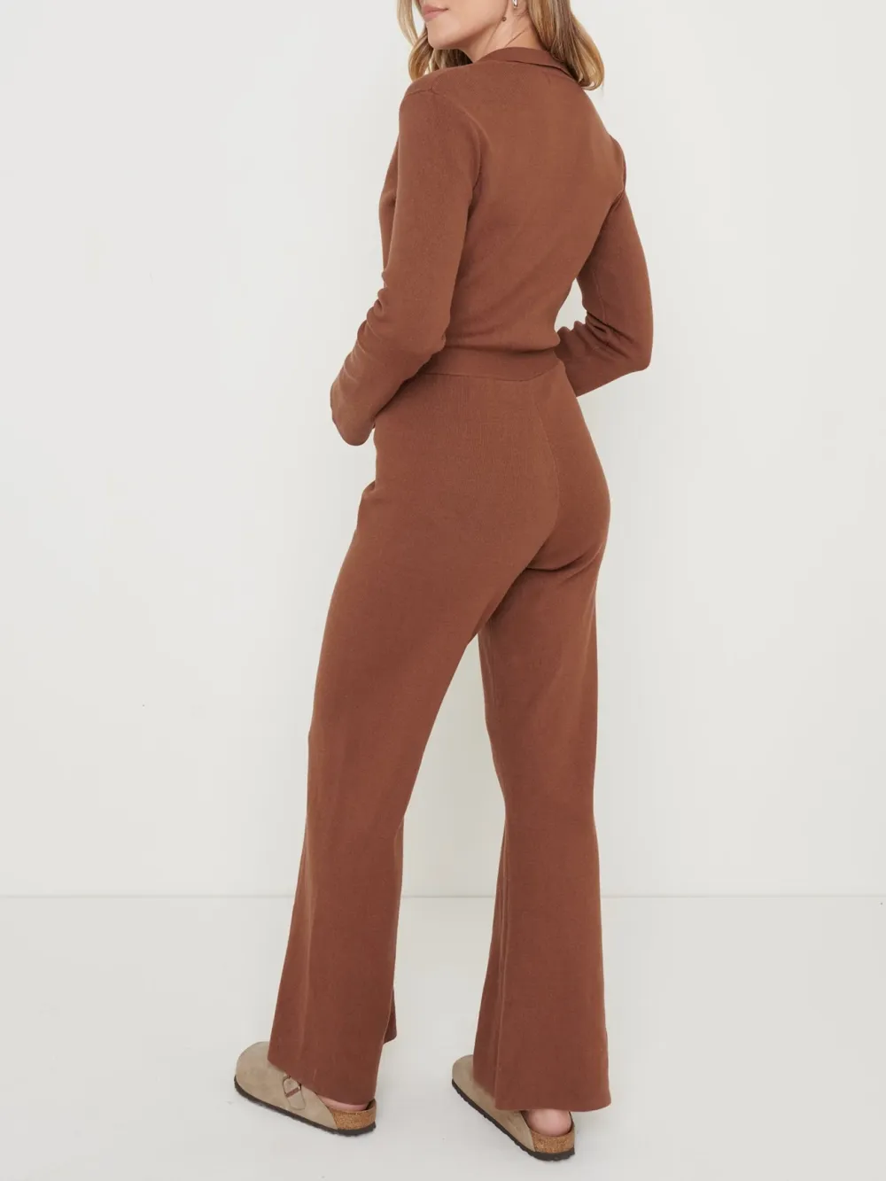 Wide Leg Knit Jumpsuit- Beige Marl