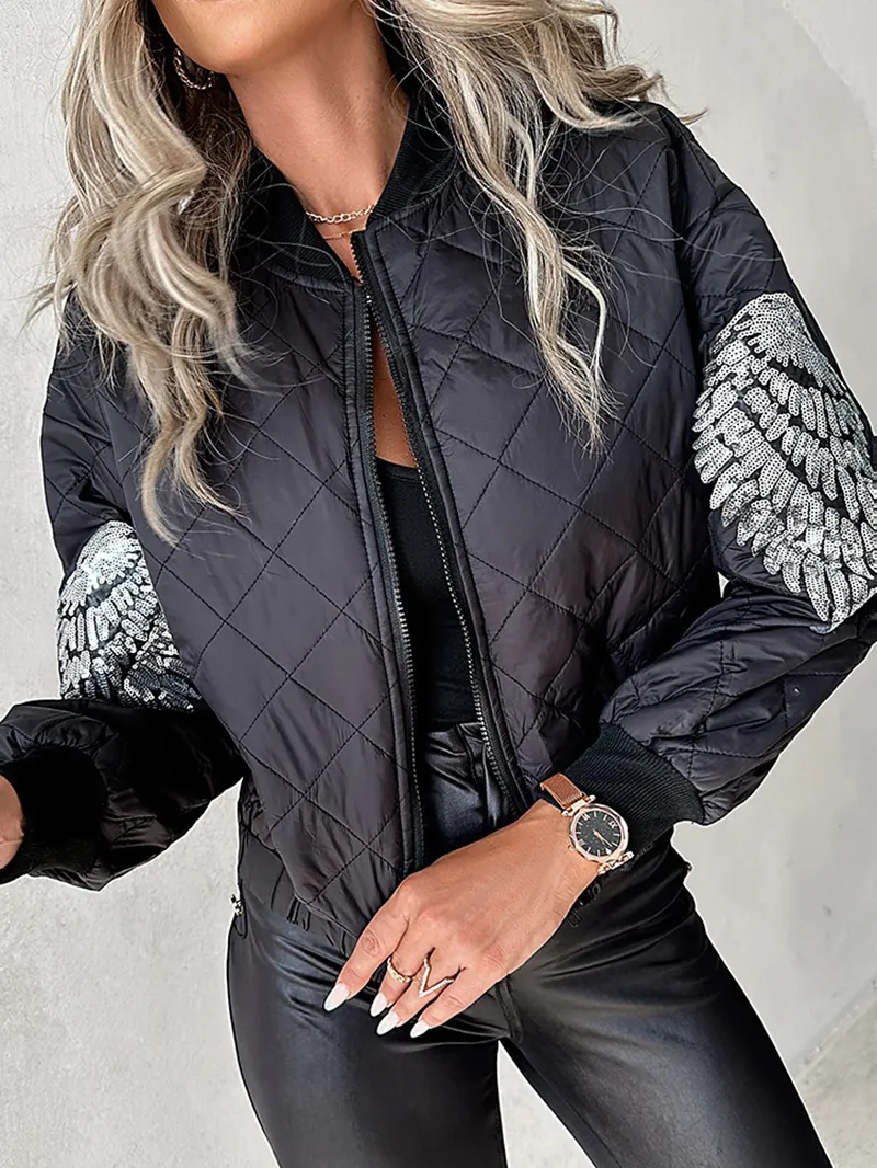 Women's Casual Sequined Wings Pattern Jacket