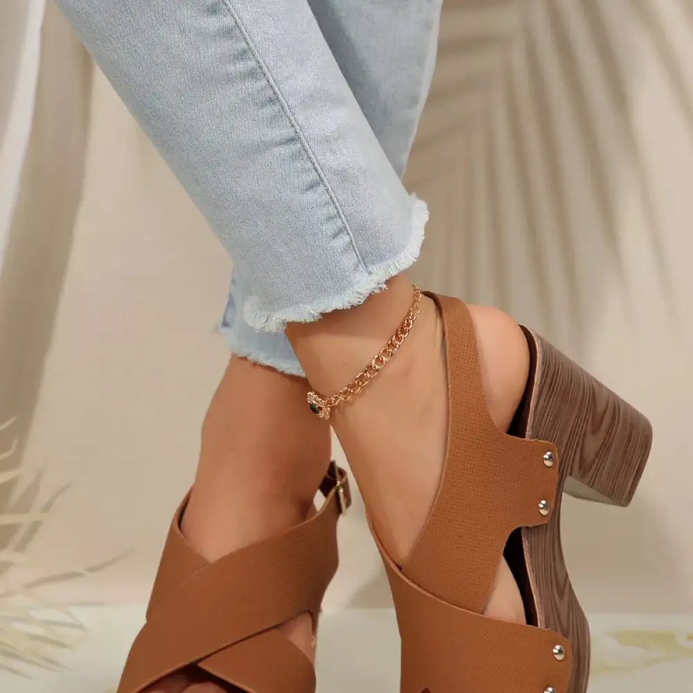Crisscross Block Heel Sandals