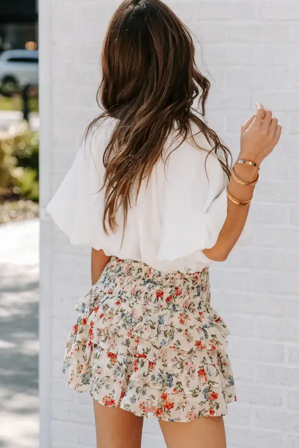 Modern Floral Ruffle High Waist Skirt