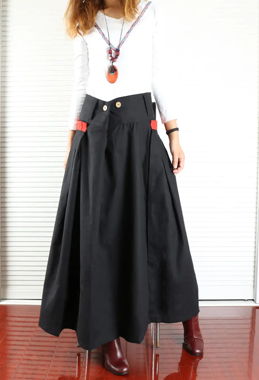 Everyday Pleated Linen A Line Maxi Skirt