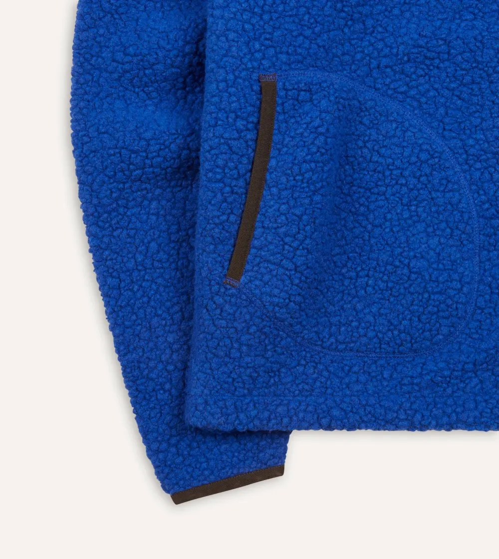 Casual Style Blue Boucle Wool Zip Fleece Jacket