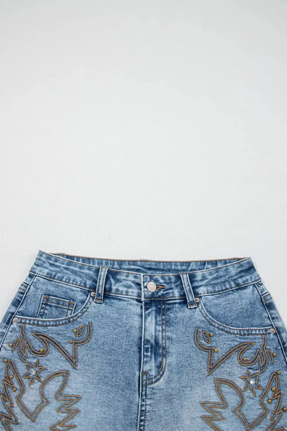 Western Embroidery Stud Denim Casual Shorts