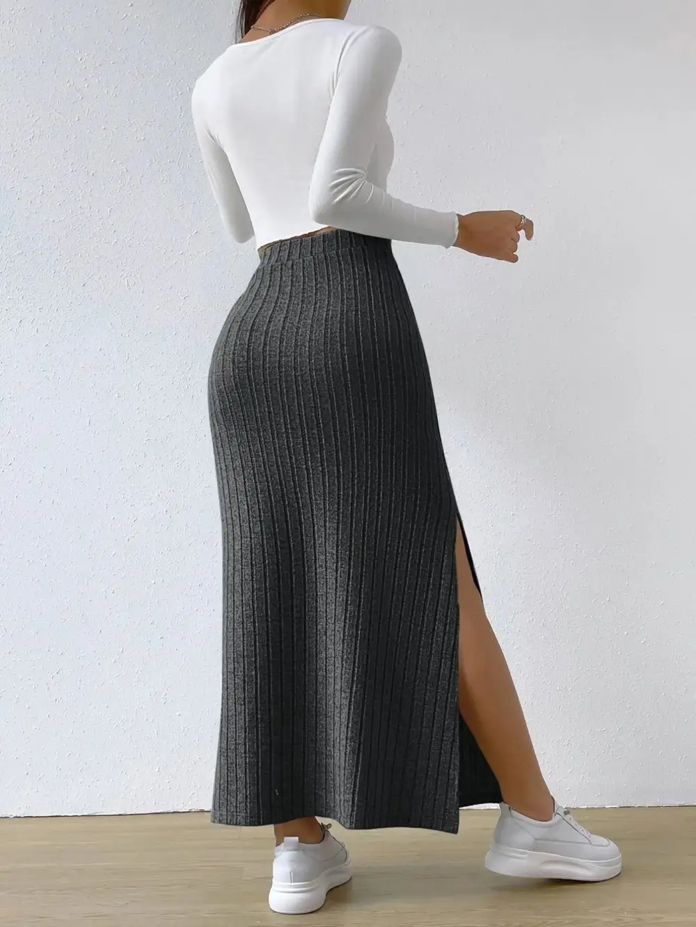 High Waist Ribbed Knit Skirt