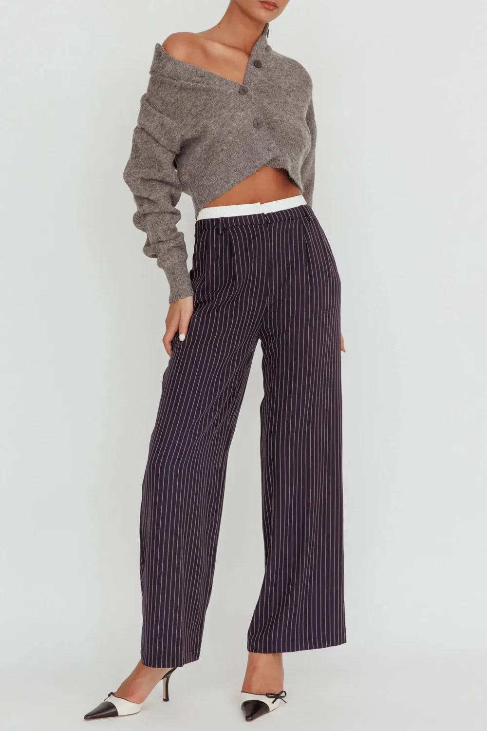 Cropped Drop Shoulder Button Cardigan