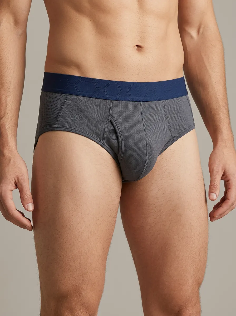 Men's Athletic Performance Grey Mesh Printed Briefs