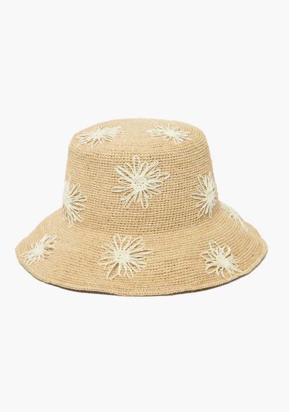 Embroidered Raffia Bucket Hat