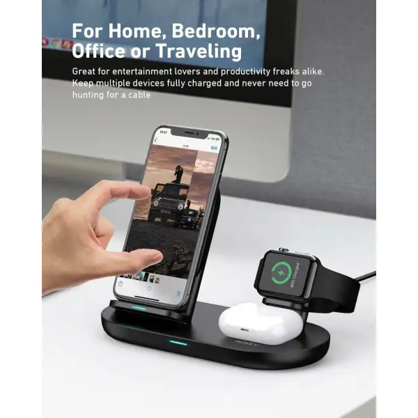 AUKEY LC-A3 Aircore 3 in 1 Wireless Charging Station Stand